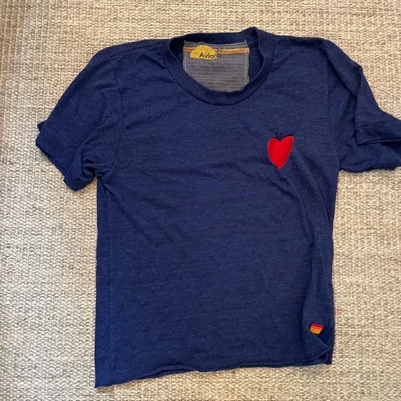 navy cropped AV top with red heart on the corner - Picture 1 of 3